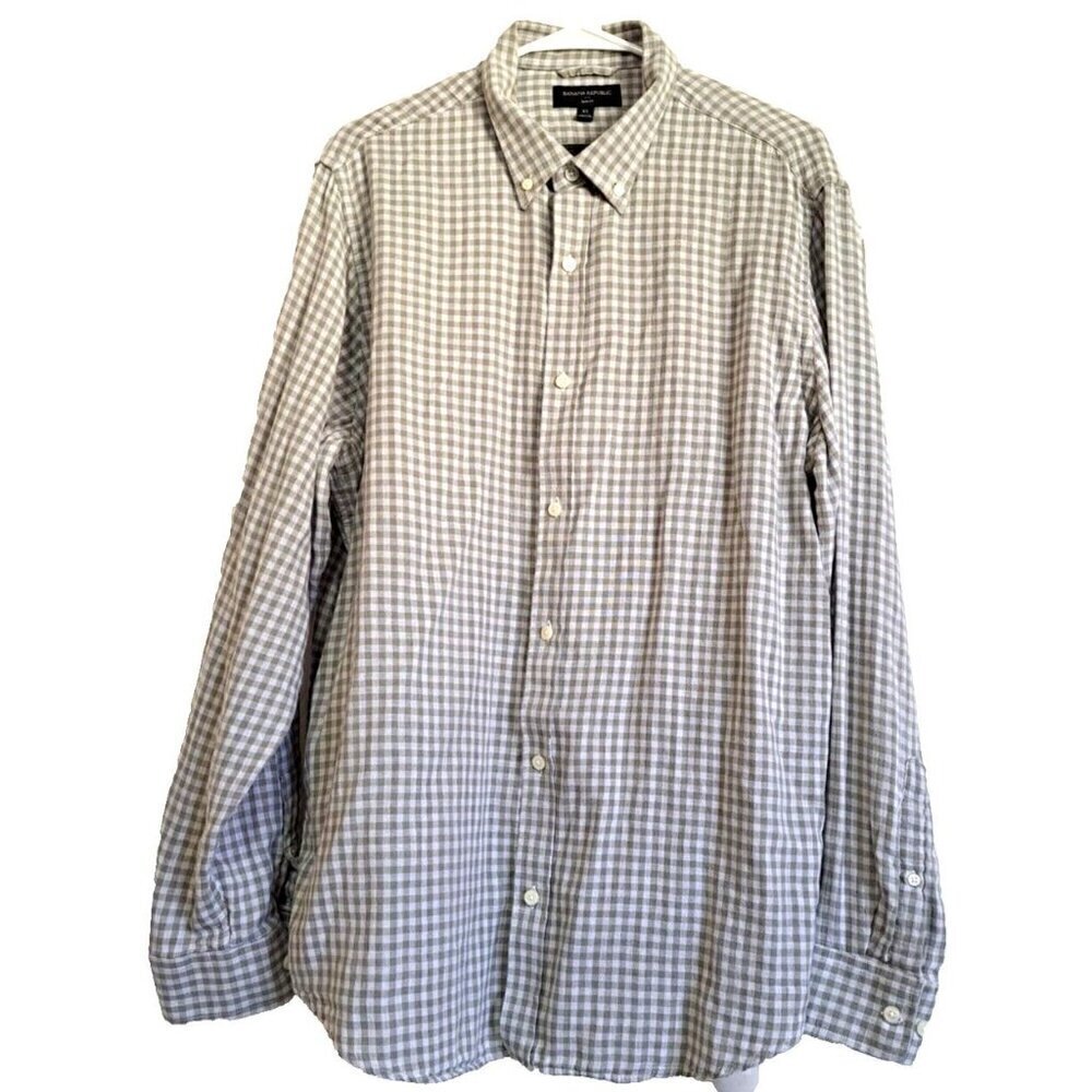 Banana Republic Men's Slim Fit XL Green Check Long Sleeve Button Down Shirt